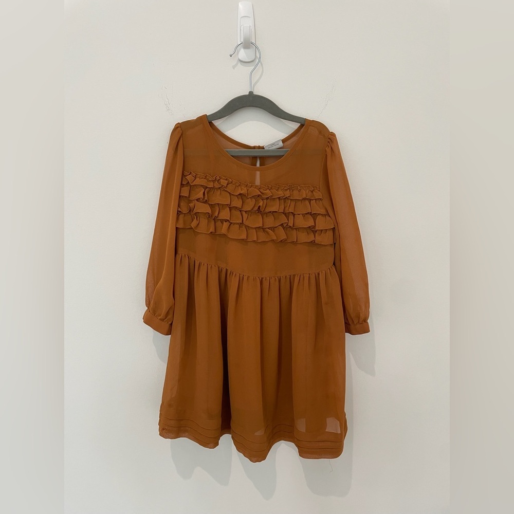 🧡 Next Girls Rust Ruffle Long Sleeve Dress — Size 6 🧡
